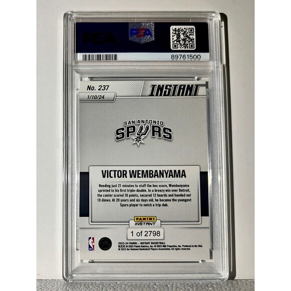 Victor Wembanyama 2023-24 Panini #237 NBA Milestone Rookie Card 1 of 2798 PSA 9 - Picture 2 of 2